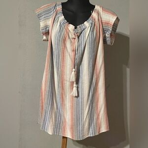 Large  J for Justify mini dress pink blue white striped short sleeve shirt top